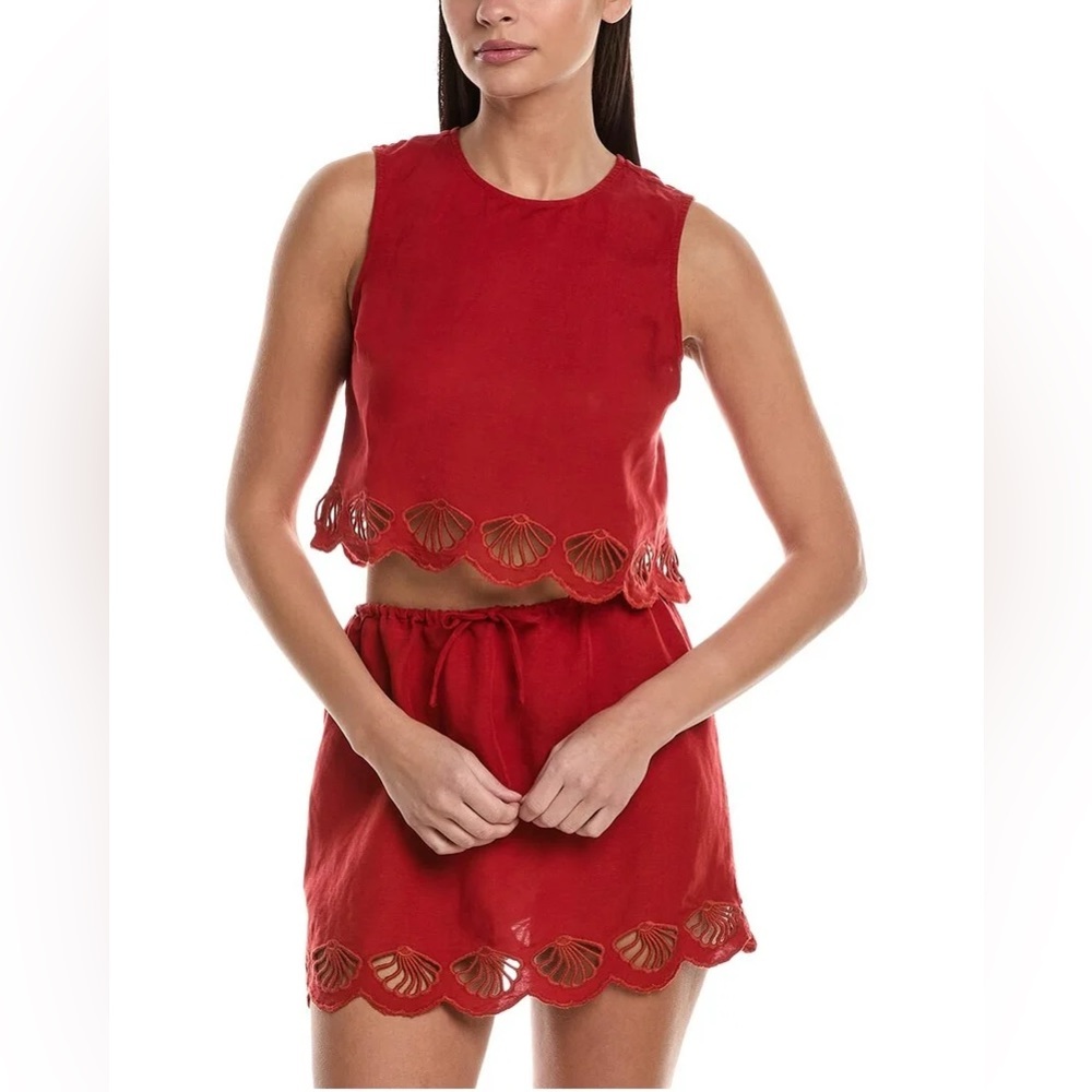 NWT Onia Air Linen Scallop Tank Top in Dark Red Linen Size L